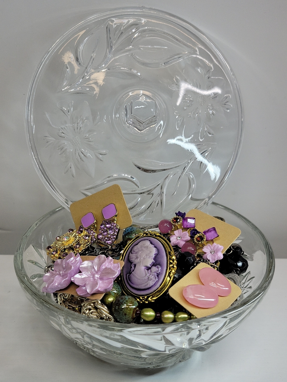 Glass Dish Filled With Jewelry